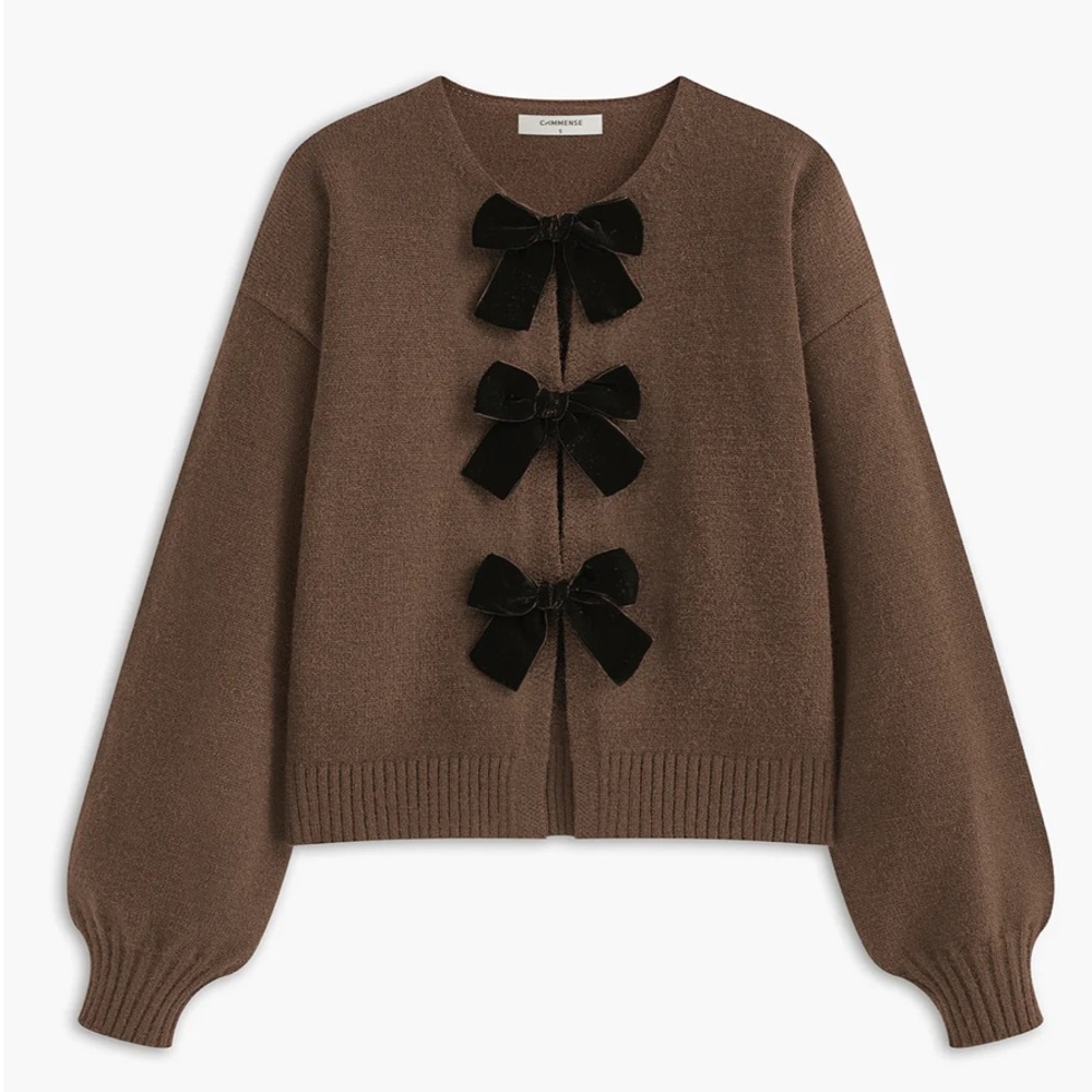 Commense Velvet Bow Knit Sweater